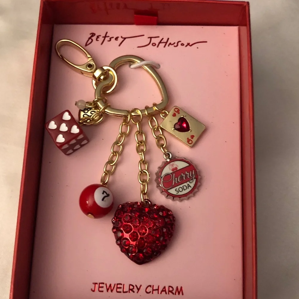 Betsey Johnson Red and Gold Charm Keychain